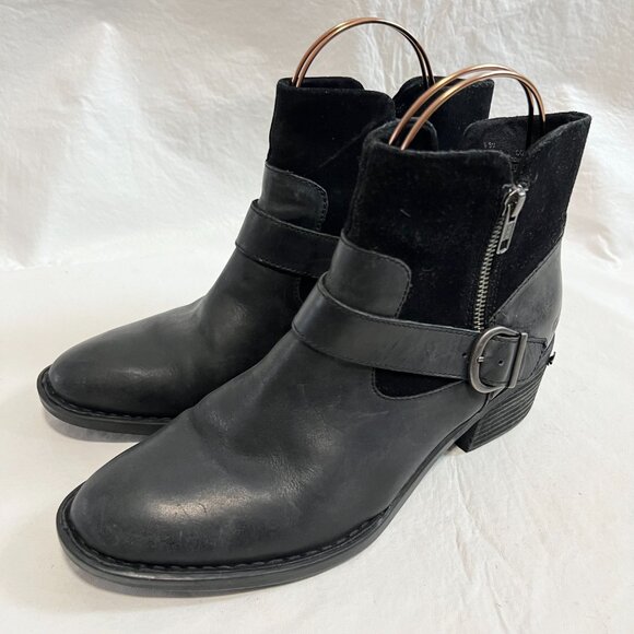 Born boots Korita Western womens 9.5 black leather suede block heel zip up - Picture 3 of 14